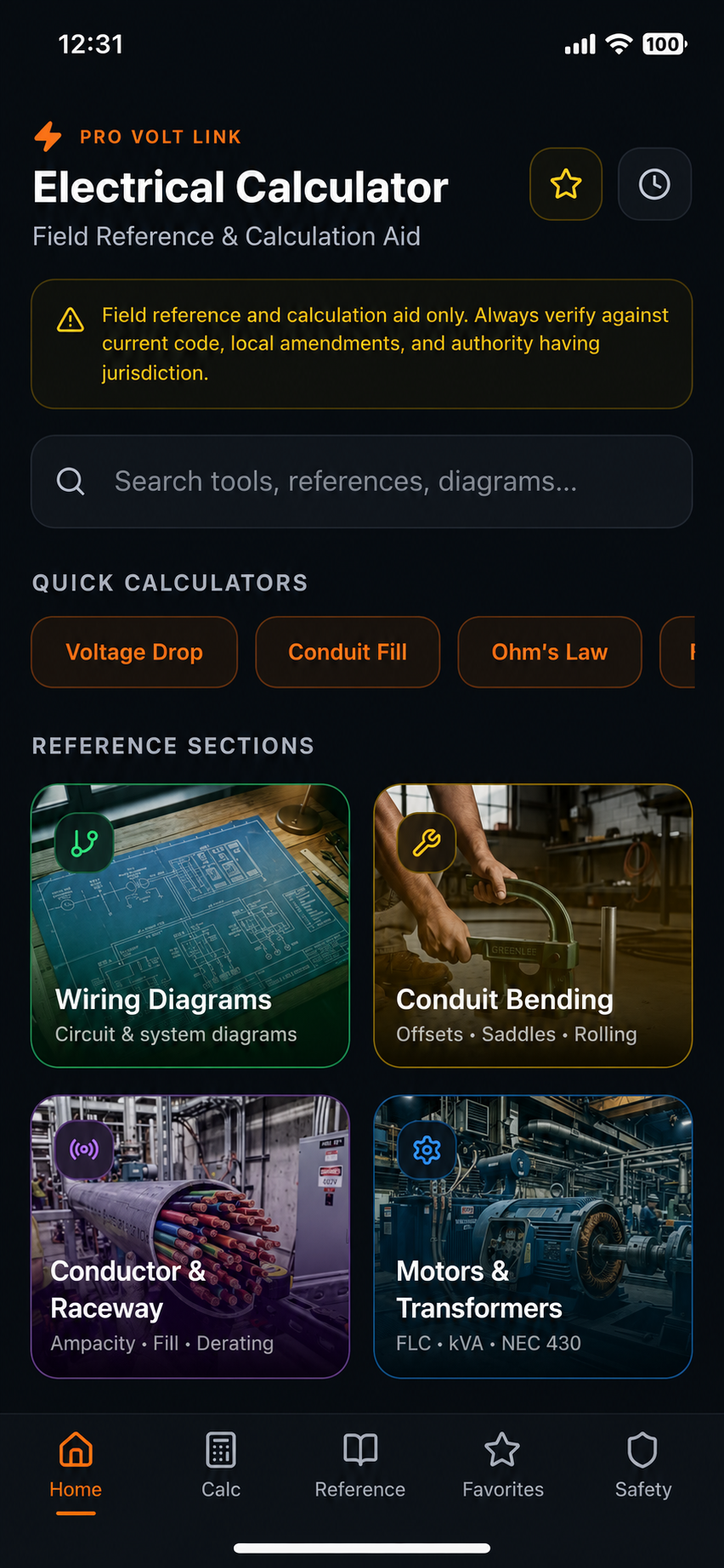 Pro Electrical Reference USA professional calculation screen
