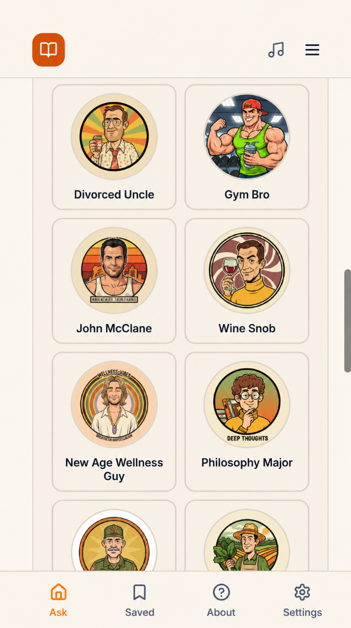 The Joy of Mansplaining choose your mansplainer screen