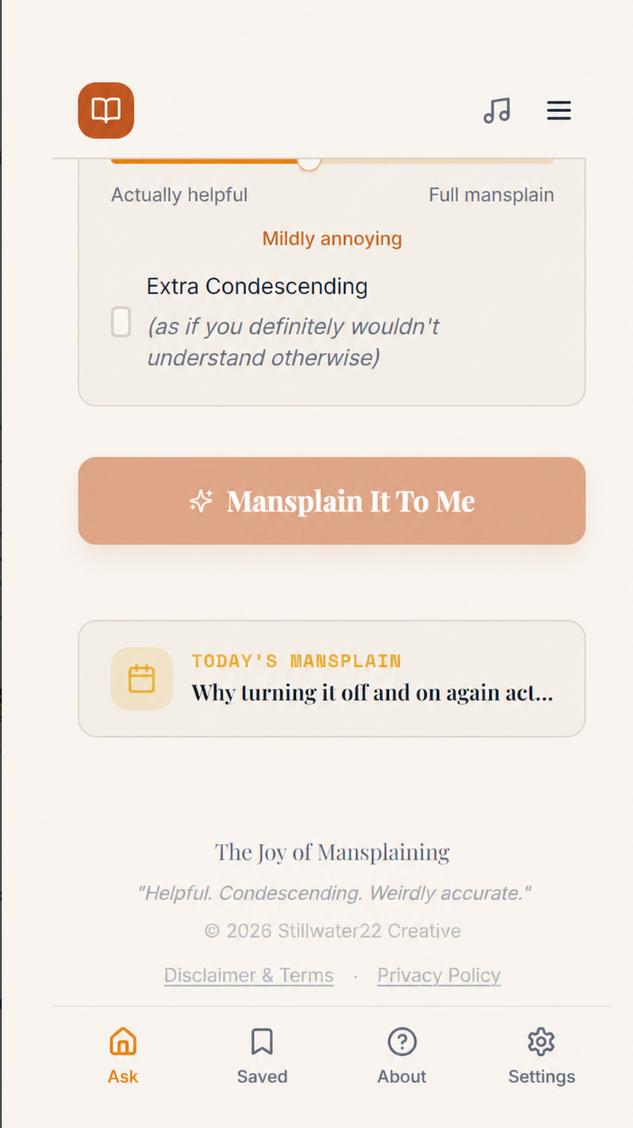 The Joy of Mansplaining mansplain level controls