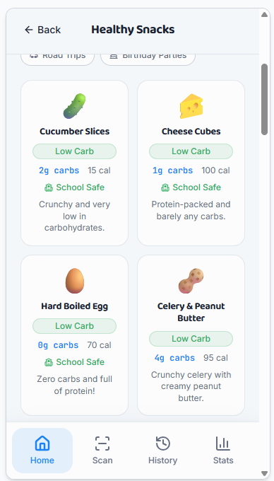 Leo's Carb Scanner healthy snacks library