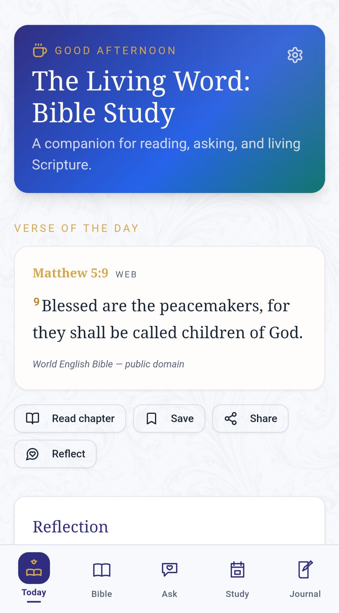 The Living Word Bible reading screen
