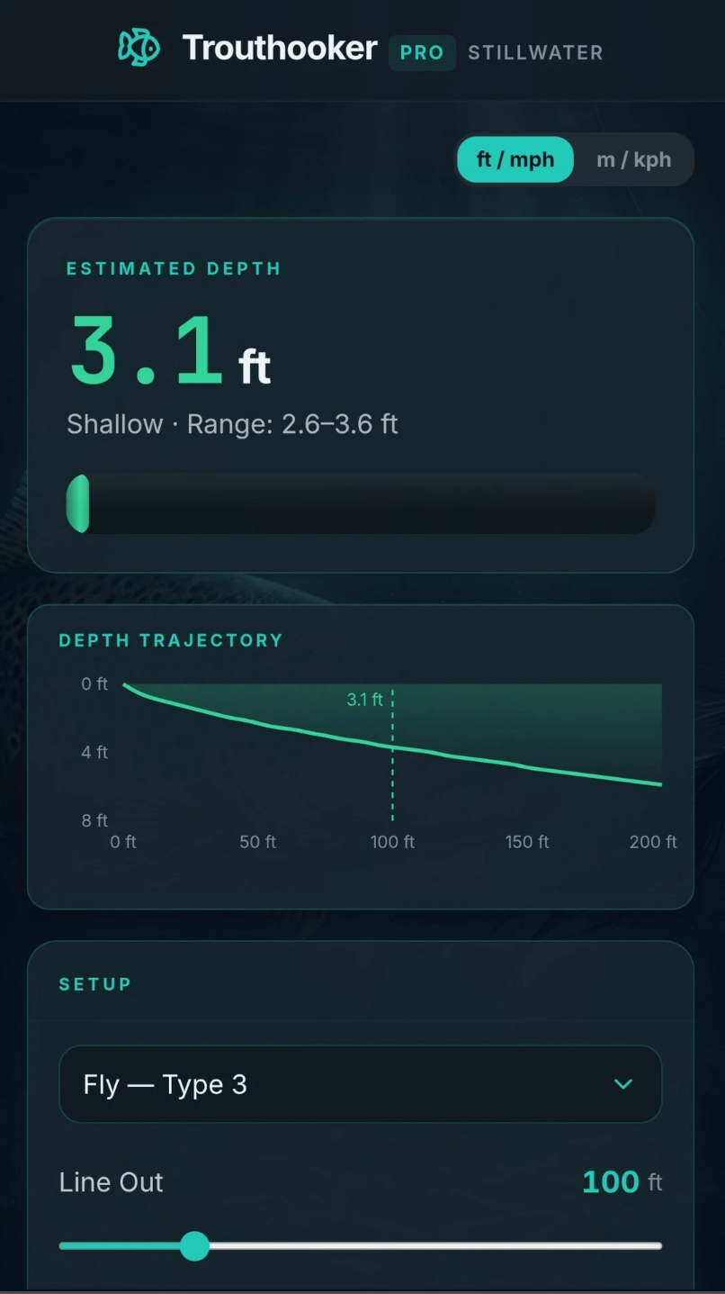 Trouthooker depth estimate screen