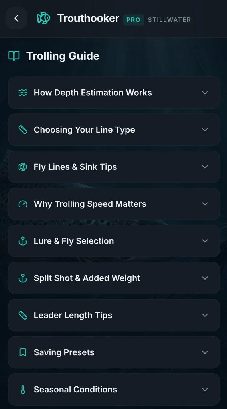 Trouthooker trolling guide screen