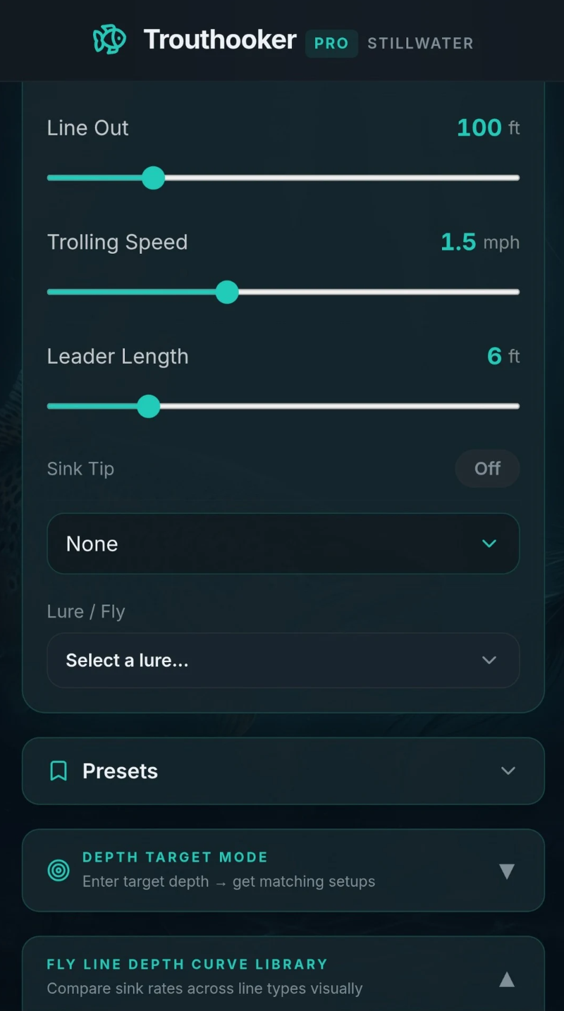 Trouthooker setup input screen