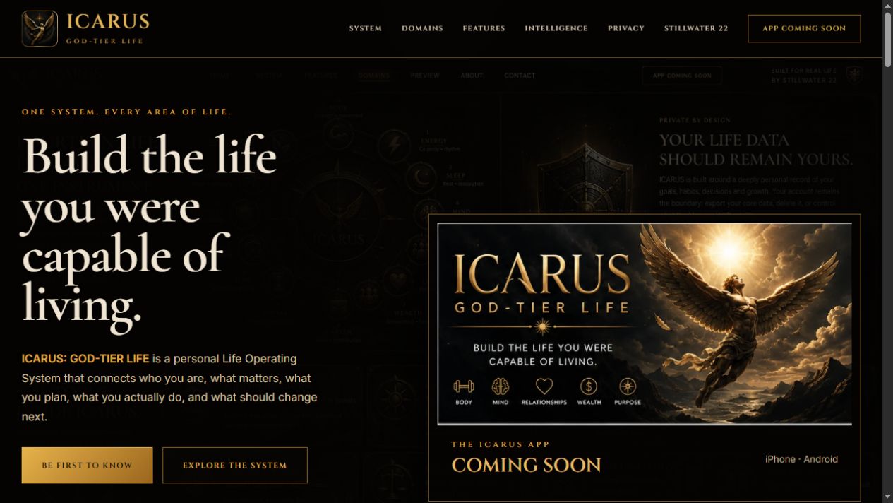 Icarus God-Tier Life website preview